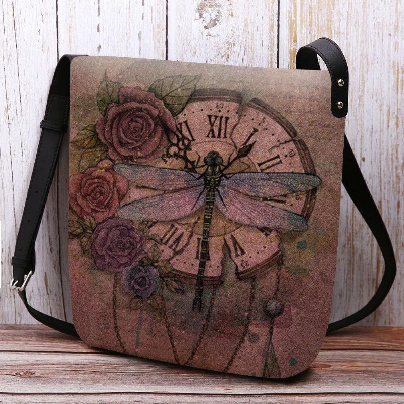 Kvinner Følte Uformell Vintage 3D Dragonfly Blomsterutskriftsmønster Crossbody Bag Skulderveske