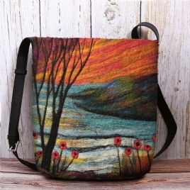 Kvinner Lam Hår Høst Naturlig Scene Fargerik Diy Skulderveske Crossbody Bag