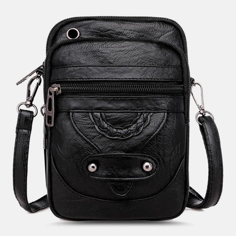 Kvinner Pu Lærnagle Øretelefonhull Retro 6.3 Tommers Telefonveske Crossbody-Vesker Skulderveske