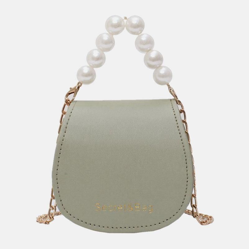 Kvinner Pu Leather Pearl Chain Håndveske Skulderveske Crossbody Vesker