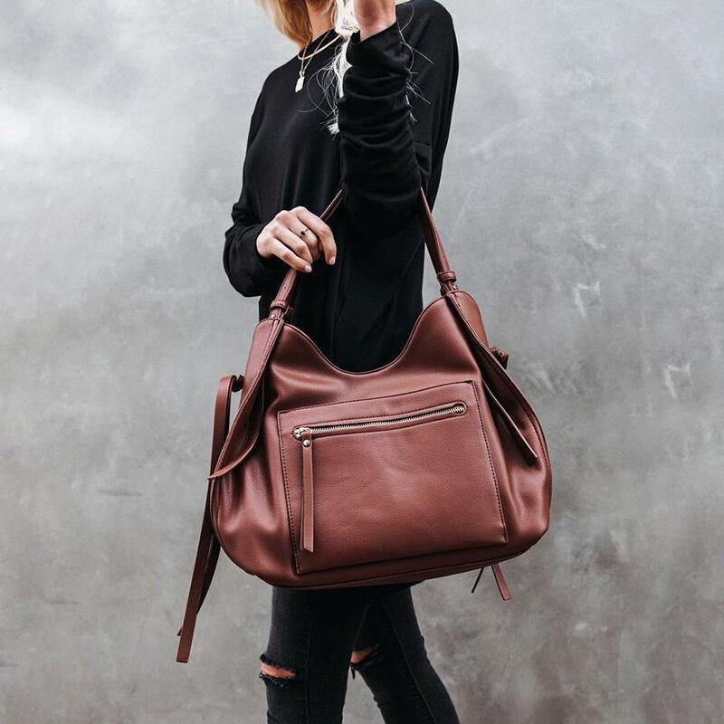 Kvinner Pu-Skinn Anti-Tyveri Skulderveske Vintage Large Capacity Crossbody Bag Handbag Tote