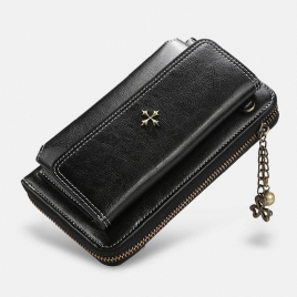 Kvinner Pu-Skinn Cross Flower Dusk Stor Kapasitet Multi-Card Slot Telefonveske Crossbody Bag Skulderveske