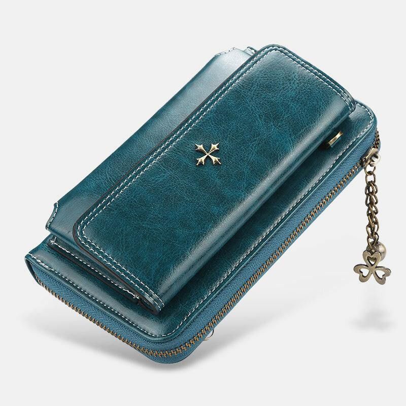 Kvinner Pu-Skinn Cross Flower Dusk Stor Kapasitet Multi-Card Slot Telefonveske Crossbody Bag Skulderveske