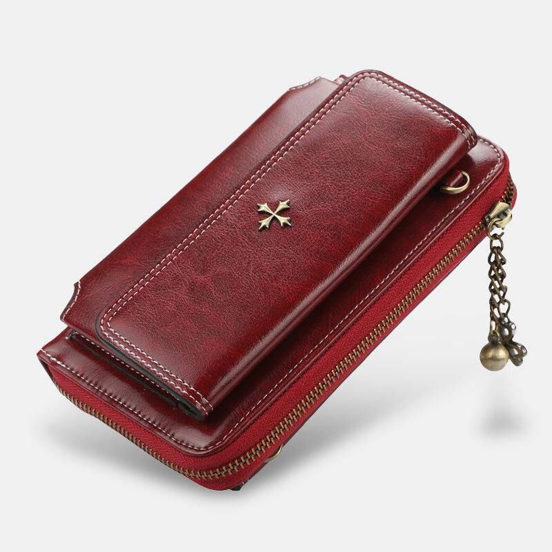 Kvinner Pu-Skinn Cross Flower Dusk Stor Kapasitet Multi-Card Slot Telefonveske Crossbody Bag Skulderveske