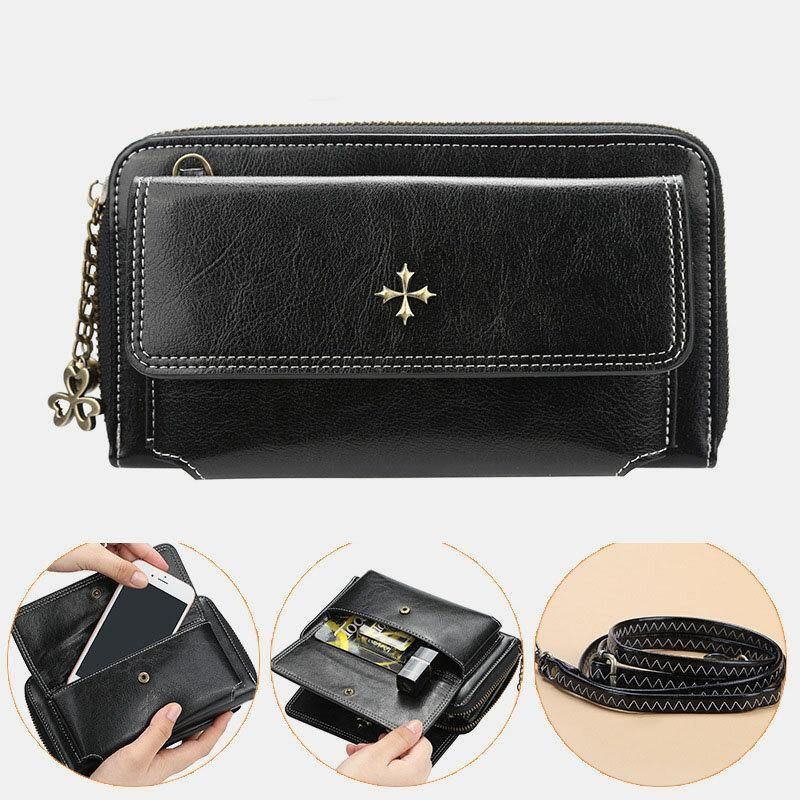 Kvinner Pu-Skinn Cross Flower Dusk Stor Kapasitet Multi-Card Slot Telefonveske Crossbody Bag Skulderveske