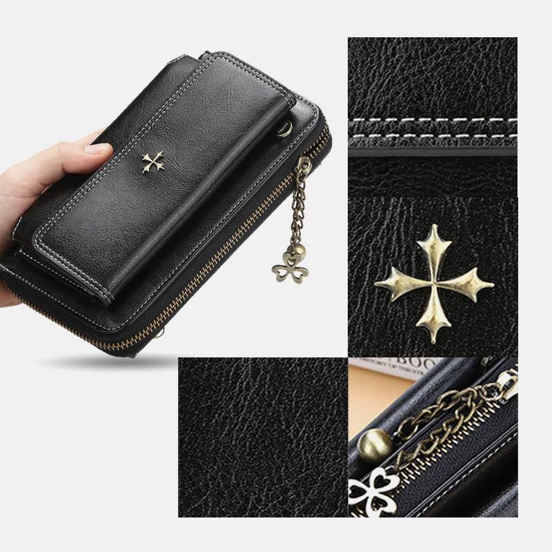 Kvinner Pu-Skinn Cross Flower Dusk Stor Kapasitet Multi-Card Slot Telefonveske Crossbody Bag Skulderveske