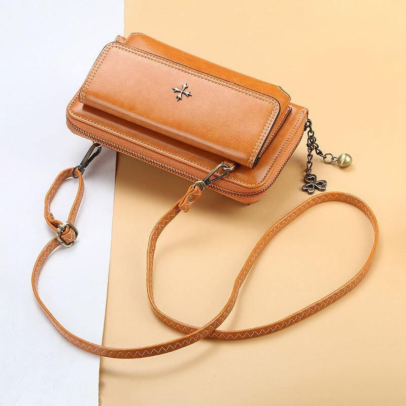 Kvinner Pu-Skinn Cross Flower Dusk Stor Kapasitet Multi-Card Slot Telefonveske Crossbody Bag Skulderveske