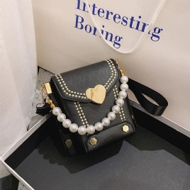 Kvinner Pu-Skinn Hjerteformet Hasp Pearl Chain Håndveske Skulderveske Crossbody-Vesker