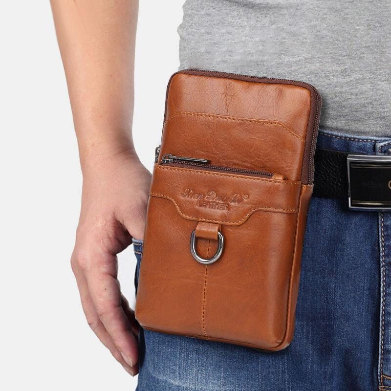 Menn Ekte Lær Kuskinn Vintage Business 6.5 Tommers Telefonveske Crossbody-Veske Midjeveske Slyngeveske