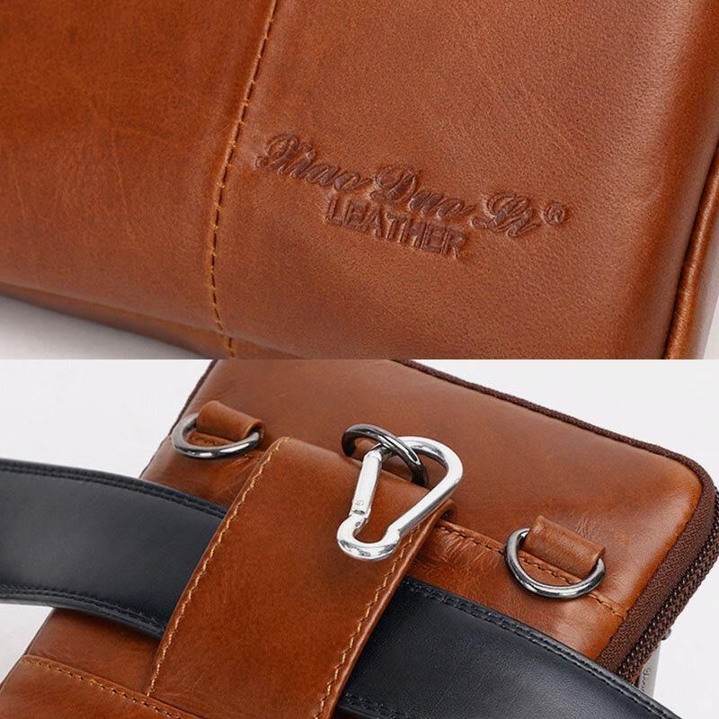 Menn Ekte Lær Kuskinn Vintage Business 6.5 Tommers Telefonveske Crossbody-Veske Midjeveske Slyngeveske