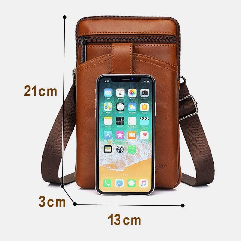 Menn Ekte Lær Kuskinn Vintage Business 6.5 Tommers Telefonveske Crossbody-Veske Midjeveske Slyngeveske