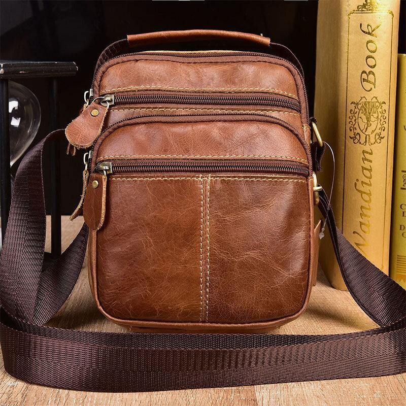 Menn Ekte Lær Multi-Lomme Vintage 6.3 Tommers Telefonveske Crossbody-Vesker Skulderveske Håndveske