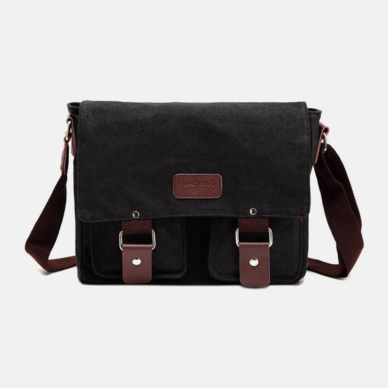 Menn Ekte Lær Og Lerret Retro Travel Outdoor Multi-Pocket Bæreveske Crossbody Bag