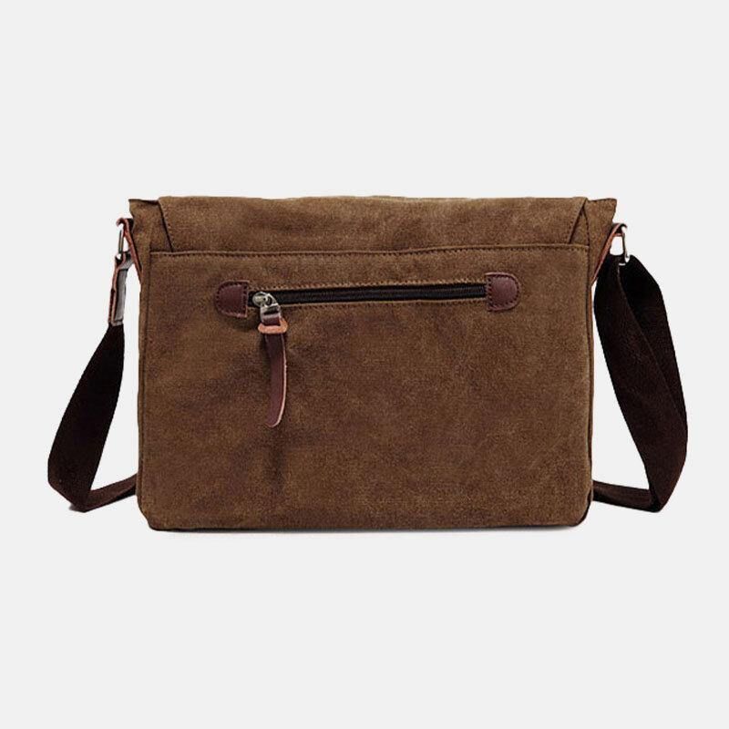 Menn Ekte Lær Og Lerret Retro Travel Outdoor Multi-Pocket Bæreveske Crossbody Bag