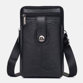 Menn Ekte Lær Vintage Multifunksjonell 6.5 Tommers Glidelås Hasp Telefonveske Crossbody Bag Midjeveske