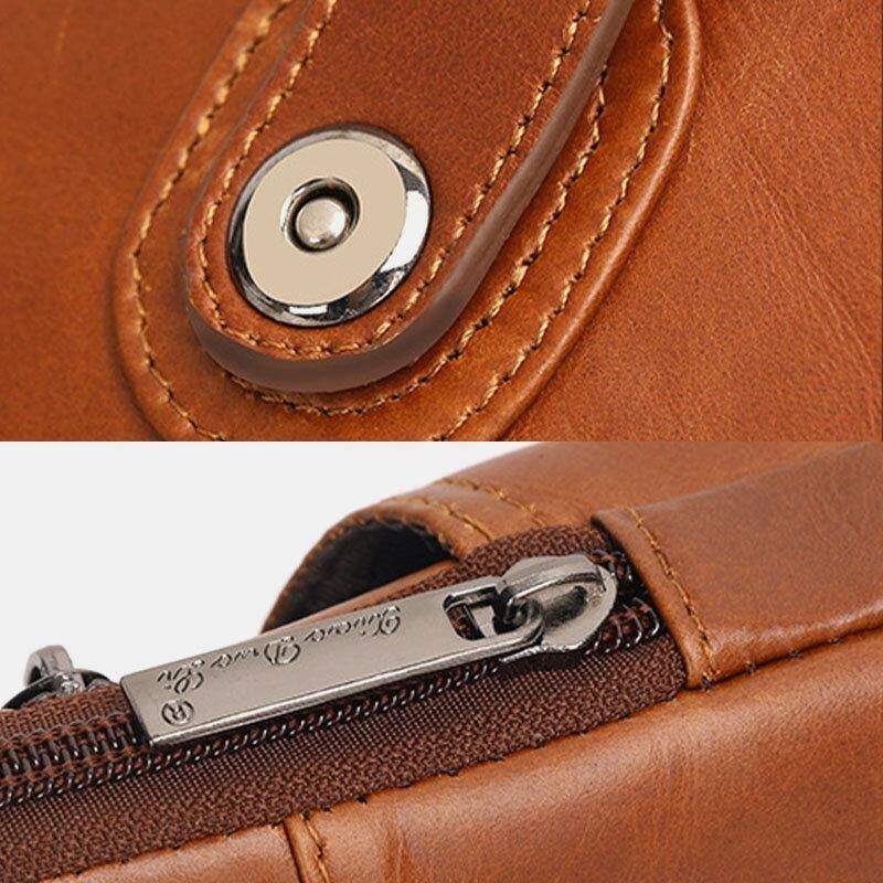 Menn Ekte Lær Vintage Multifunksjonell 6.5 Tommers Glidelås Hasp Telefonveske Crossbody Bag Midjeveske