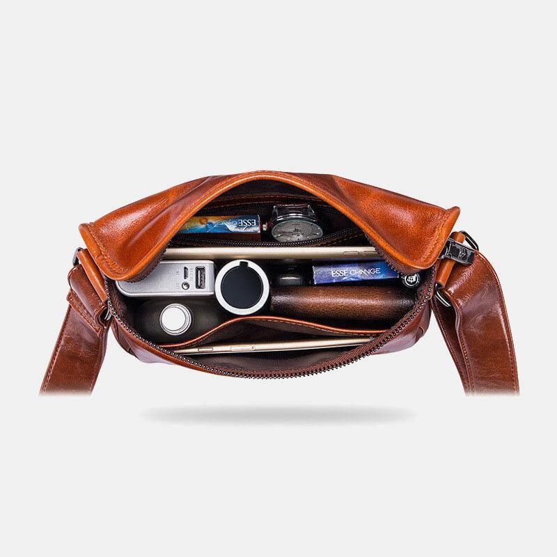 Menn Ekte Skinn Anti-Tyveri Slitasjebestandig 7.9 Tommer iPad Vintage Firkantet Veske Crossbody Bag Skulderveske