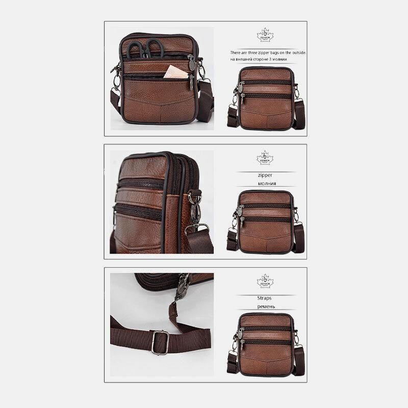 Menn Ekte Skinn Business Multi-Carry Crossbody Bag Med Stor Kapasitet