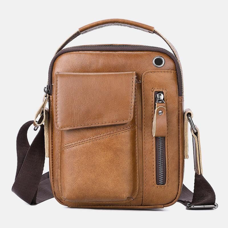 Menn Ekte Skinn Multi-Lomme Hodetelefonhull Vintage 6.5 Tommers Telefonveske Crossbody-Veske Skulderveske Messenger-Koffert