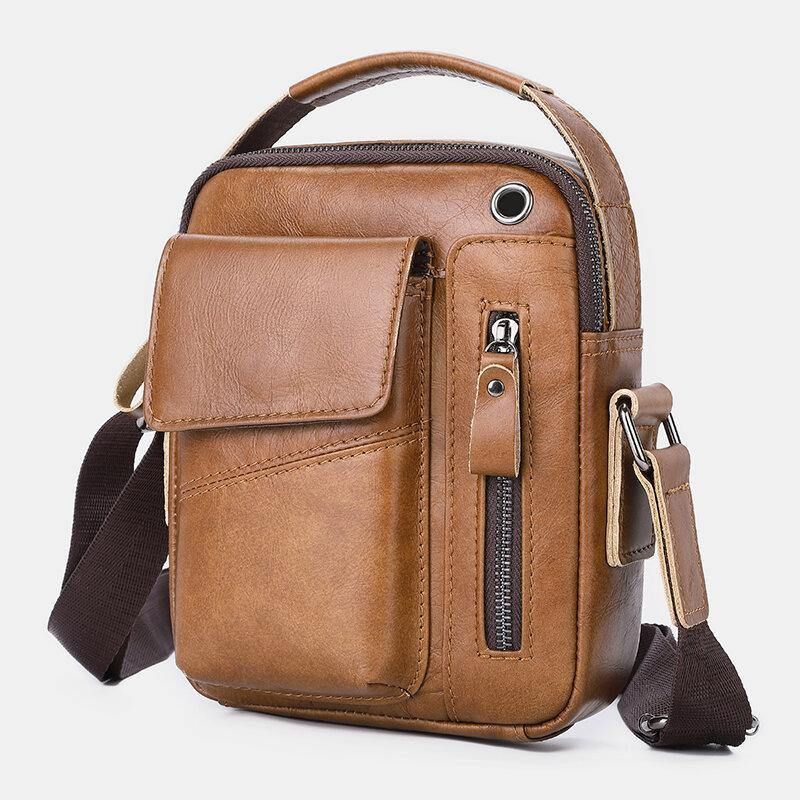 Menn Ekte Skinn Multi-Lomme Hodetelefonhull Vintage 6.5 Tommers Telefonveske Crossbody-Veske Skulderveske Messenger-Koffert