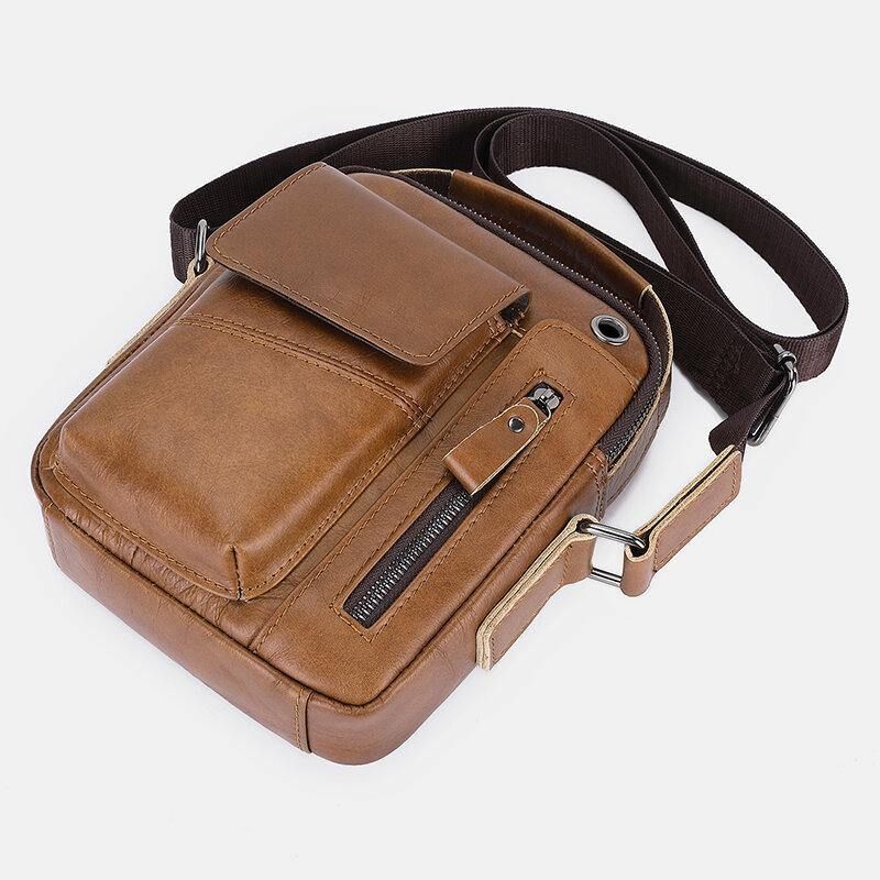 Menn Ekte Skinn Multi-Lomme Hodetelefonhull Vintage 6.5 Tommers Telefonveske Crossbody-Veske Skulderveske Messenger-Koffert