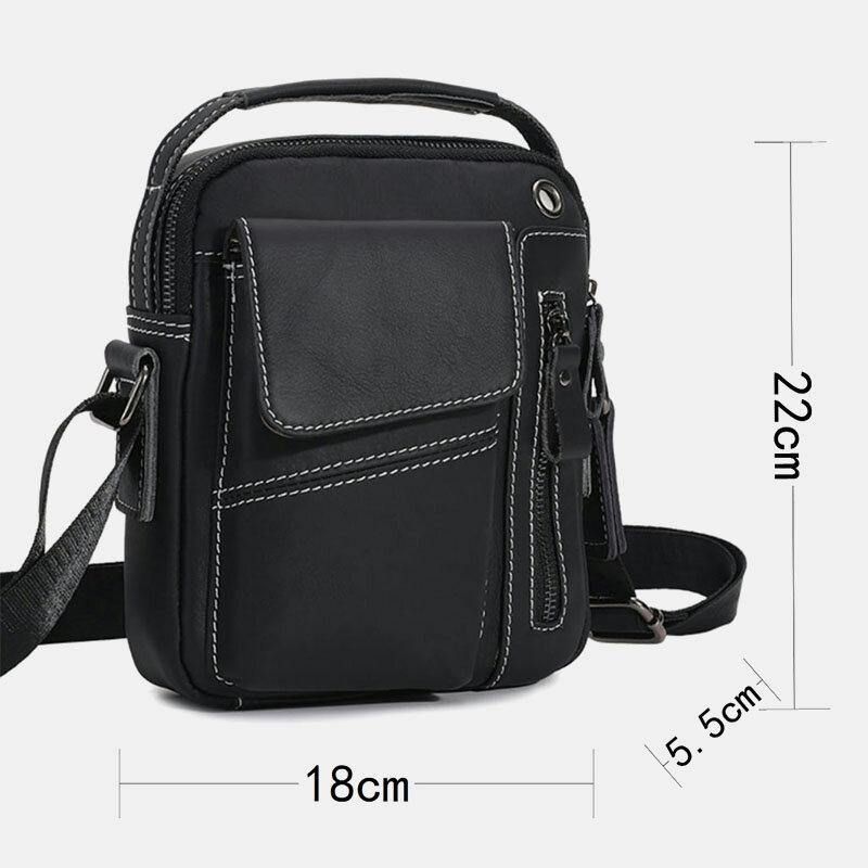 Menn Ekte Skinn Multi-Lomme Hodetelefonhull Vintage 6.5 Tommers Telefonveske Crossbody-Veske Skulderveske Messenger-Koffert