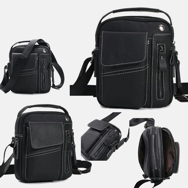 Menn Ekte Skinn Multi-Lomme Hodetelefonhull Vintage 6.5 Tommers Telefonveske Crossbody-Veske Skulderveske Messenger-Koffert