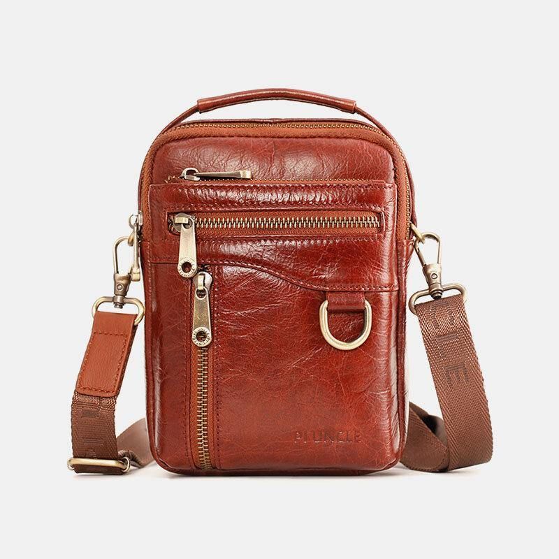 Menn Ekte Skinn Multifunksjon Multi-Bære 4 Kortspor Crossbody Bag Midjeveske