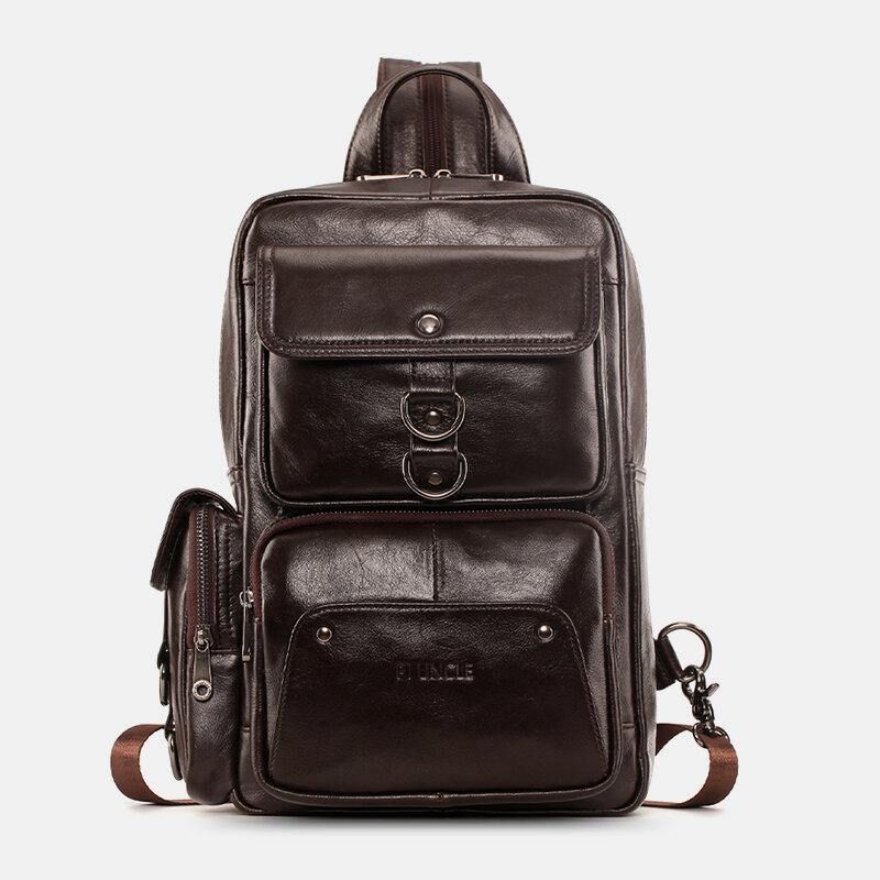 Menn Ekte Skinn Multifunksjon Multi-Carry Utendørs Reise Kuskinn Crossbody Bag Ryggsekk