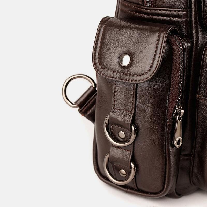 Menn Ekte Skinn Multifunksjon Multi-Carry Utendørs Reise Kuskinn Crossbody Bag Ryggsekk