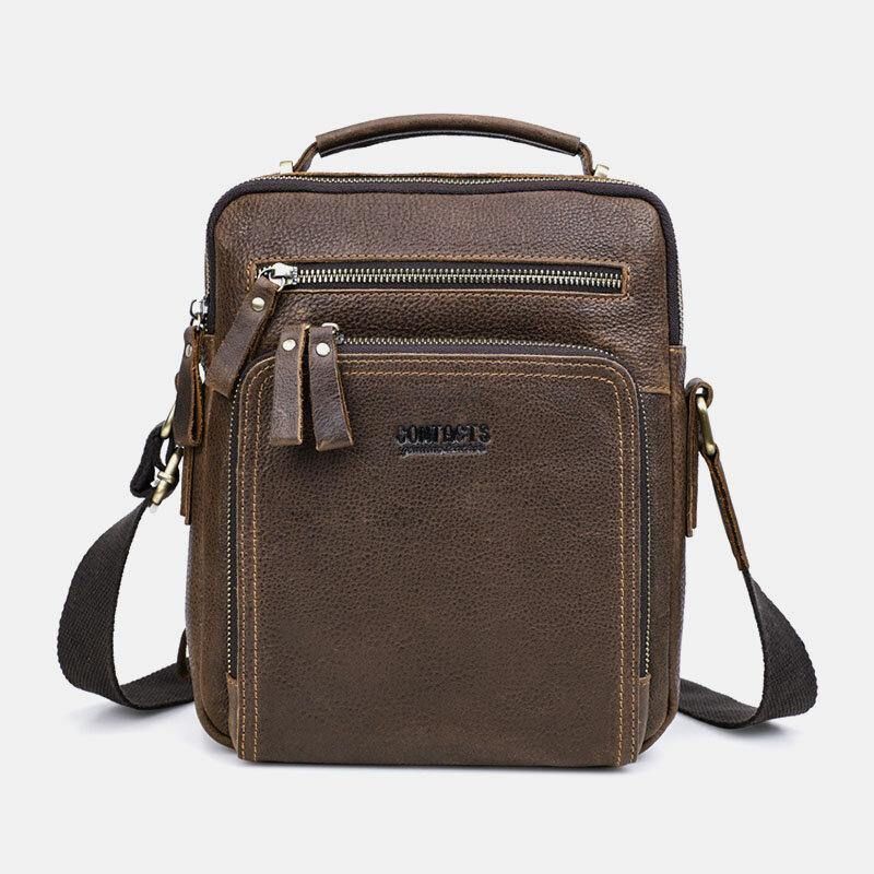 Menn Ekte Skinn Multifunksjon Multi-Lomme Vintage Kofferter Messenger Bag Crossbody Bag Håndveske