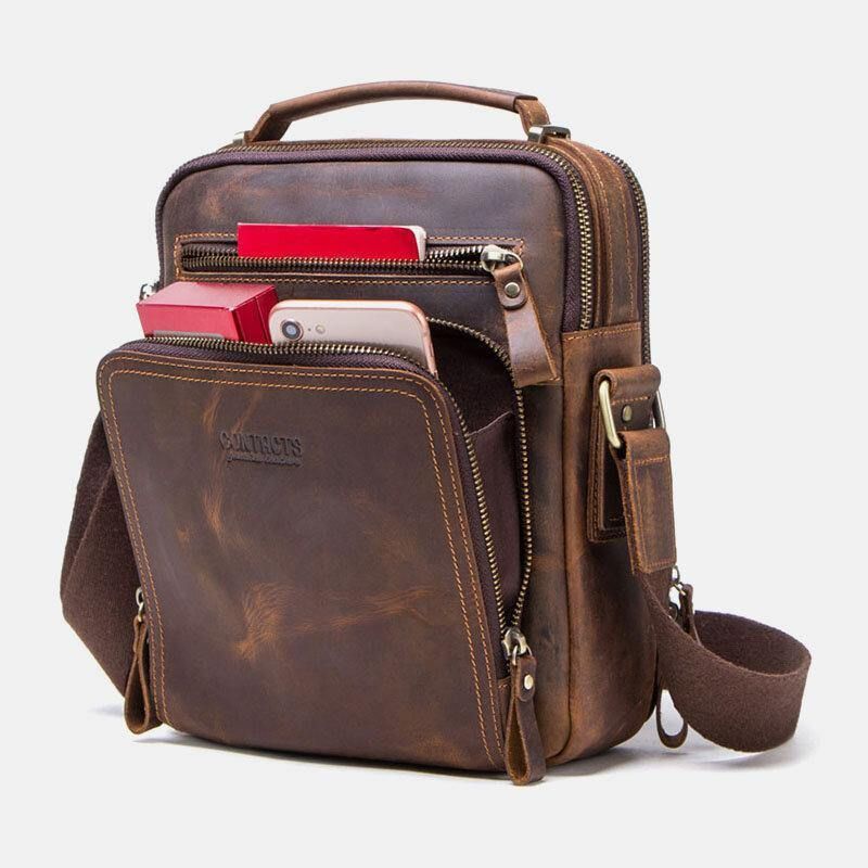 Menn Ekte Skinn Multifunksjon Multi-Lomme Vintage Kofferter Messenger Bag Crossbody Bag Håndveske
