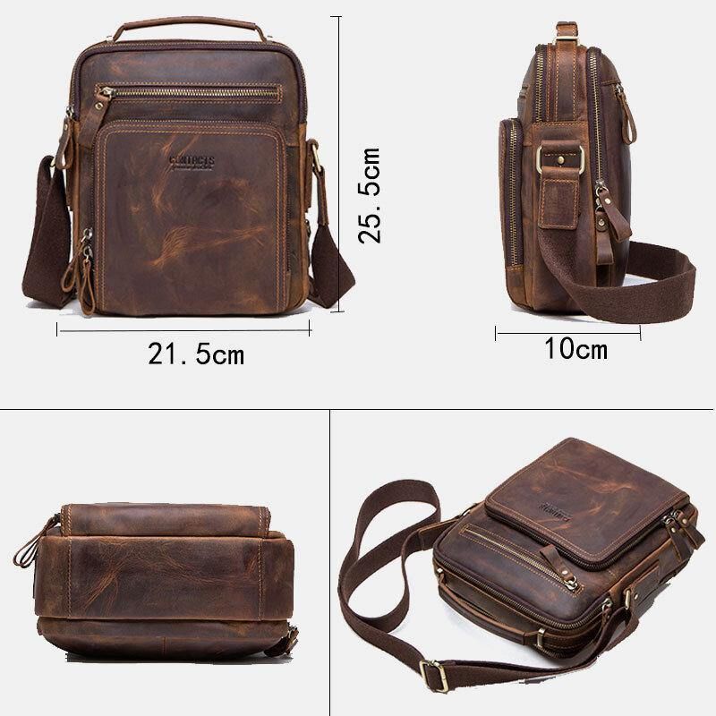 Menn Ekte Skinn Multifunksjon Multi-Lomme Vintage Kofferter Messenger Bag Crossbody Bag Håndveske
