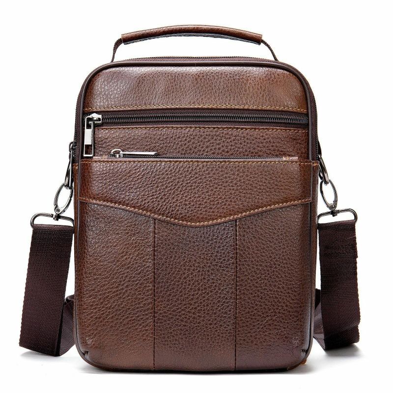 Menn Ekte Skinn Retro Business Vertikal Håndveske Crossbody Bag