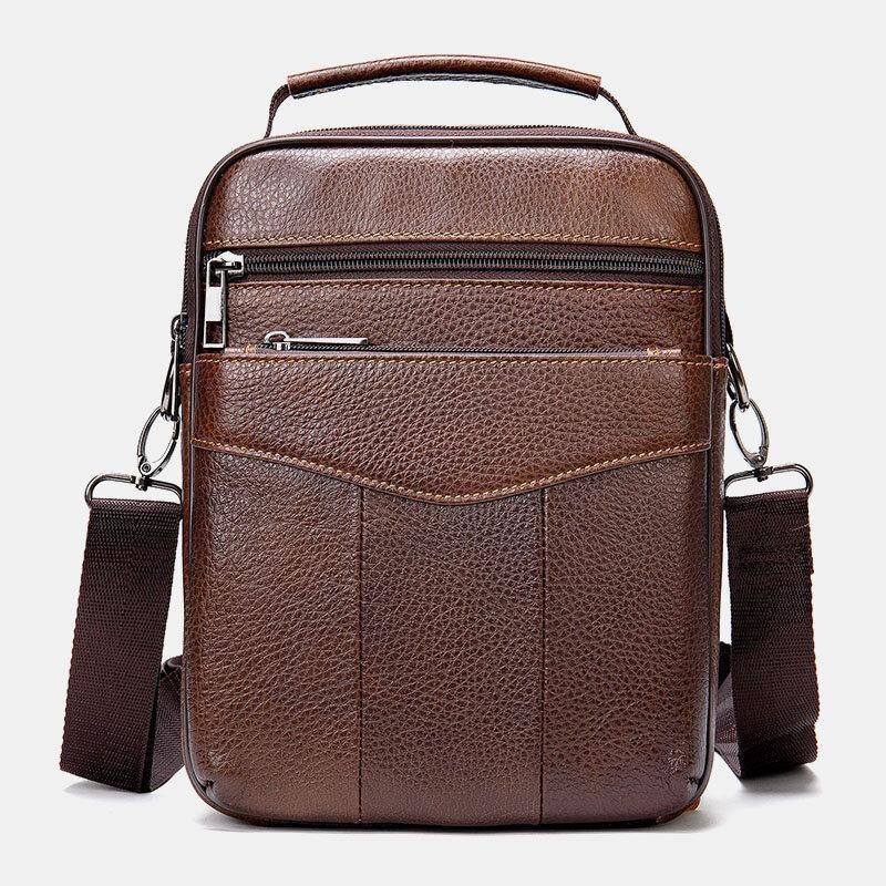 Menn Ekte Skinn Retro Business Vertikal Håndveske Crossbody Bag