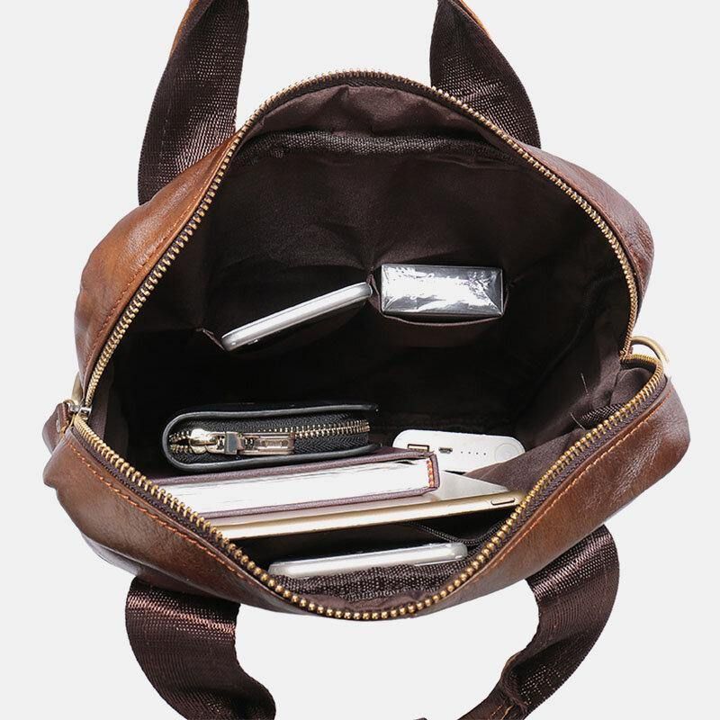 Menn Ekte Skinn Stor Kapasitet Anti-Tyveri Vintage 6.5 Tommers Telefonveske Messenger Koffert Skulderveske Crossbody Bag Håndveske