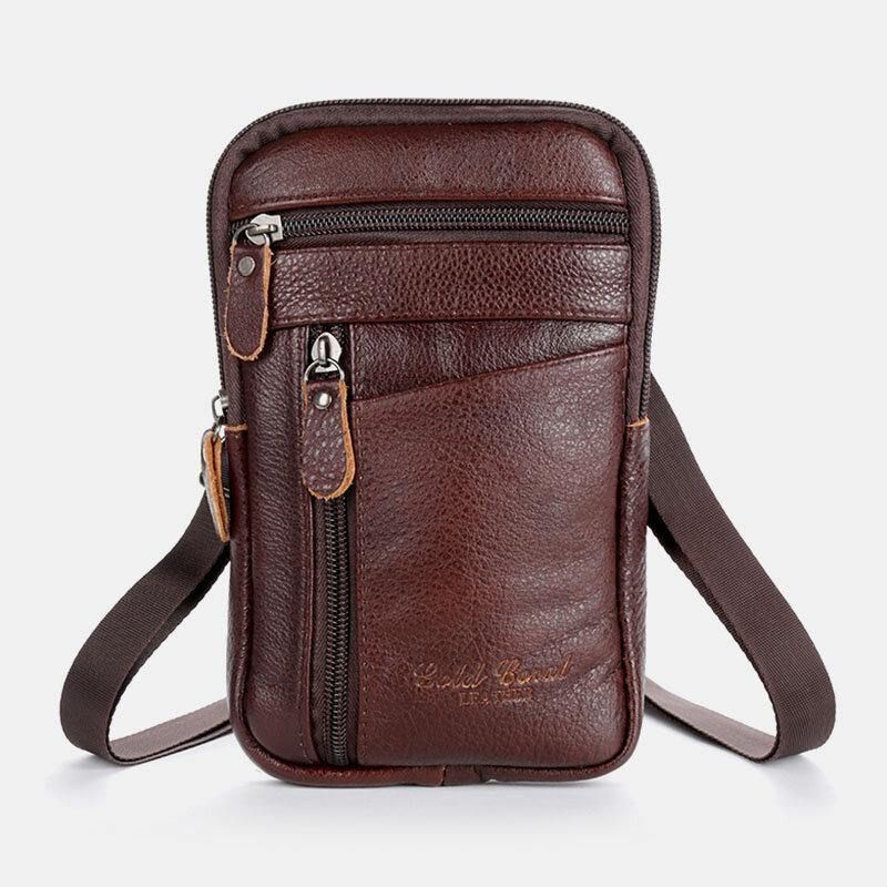 Menn Ekte Skinn Stor Kapasitet Vintage 6.5 Tommers Telefonveske Midjeveske Crossbody-Veske Skulderveske