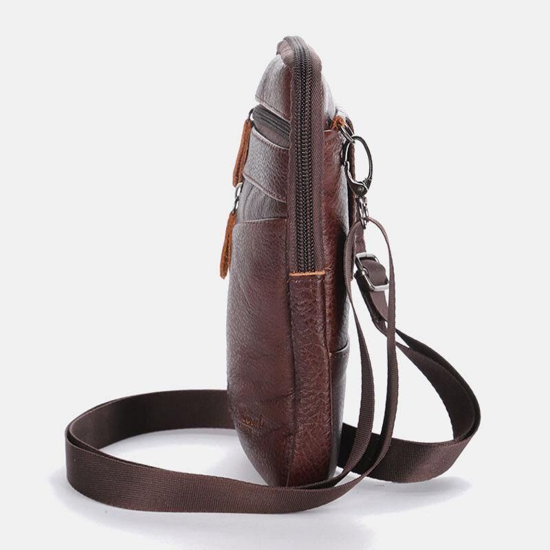 Menn Ekte Skinn Stor Kapasitet Vintage 6.5 Tommers Telefonveske Midjeveske Crossbody-Veske Skulderveske