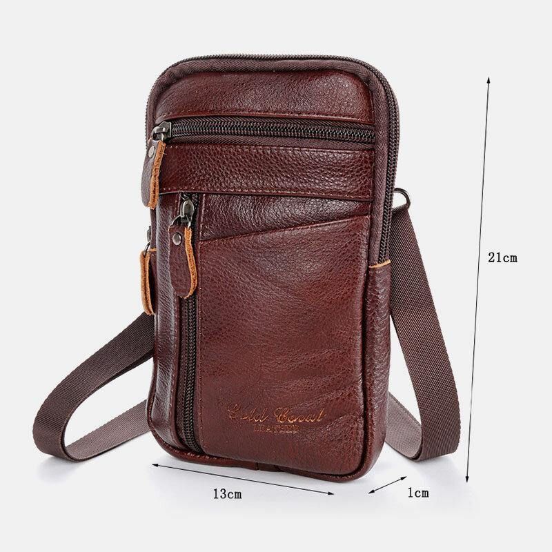 Menn Ekte Skinn Stor Kapasitet Vintage 6.5 Tommers Telefonveske Midjeveske Crossbody-Veske Skulderveske