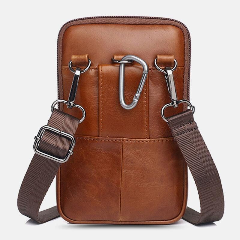 Menn Ekte Skinn Vintage Multifunksjonell 6.5 Tommers Mini Telefonveske Crossbody Bag Midjeveske Kuskinnsveske