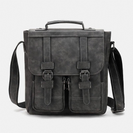 Menn Faux Leather Retro Multi-Pocket Multifunction Crossbody Bag Skulderveske Reiseveske