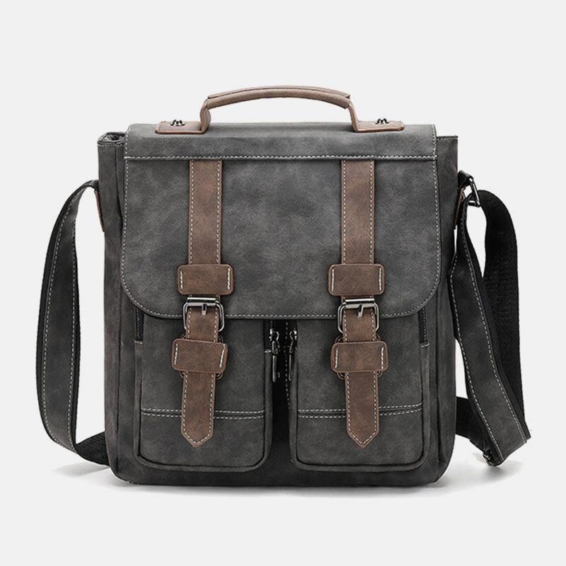 Menn Faux Leather Retro Multi-Pocket Multifunction Crossbody Bag Skulderveske Reiseveske