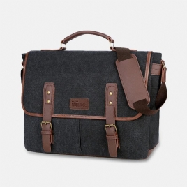 Menn Lerret Multi-Lomme Slitasjebestandig Vintage Business Messenger Bag Laptop Bag Crossbody Bag Håndveske