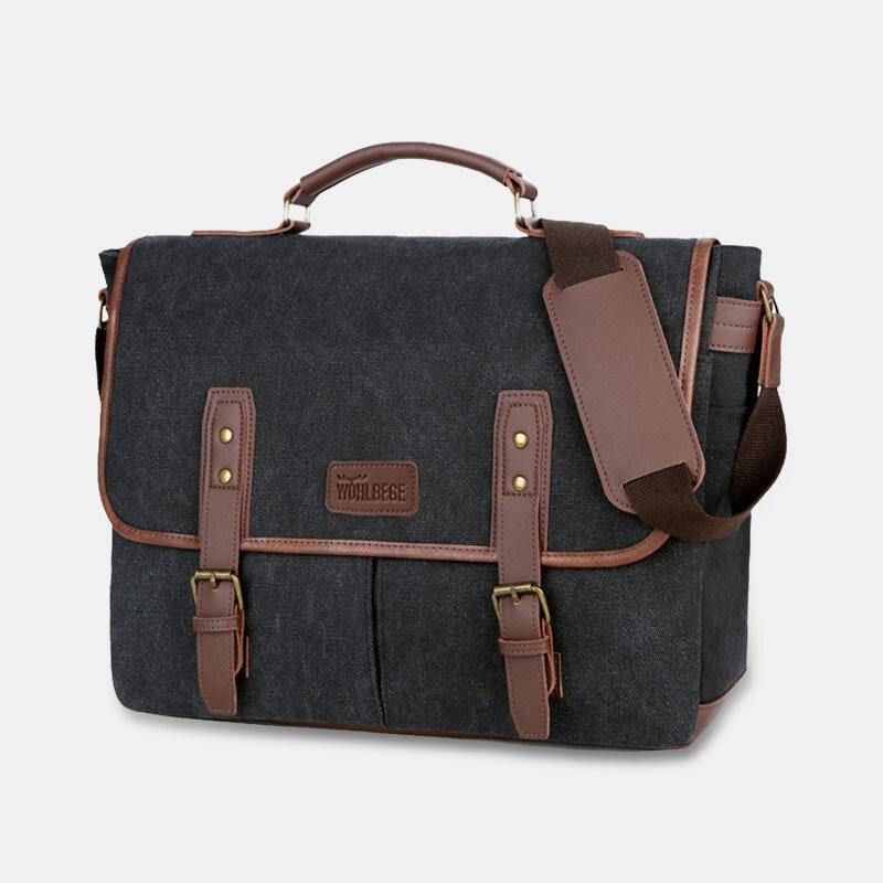 Menn Lerret Multi-Lomme Slitasjebestandig Vintage Business Messenger Bag Laptop Bag Crossbody Bag Håndveske