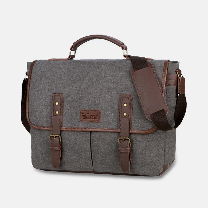 Menn Lerret Multi-Lomme Slitasjebestandig Vintage Business Messenger Bag Laptop Bag Crossbody Bag Håndveske