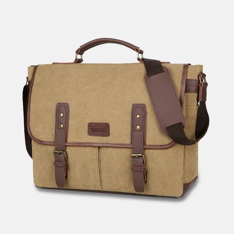 Menn Lerret Multi-Lomme Slitasjebestandig Vintage Business Messenger Bag Laptop Bag Crossbody Bag Håndveske