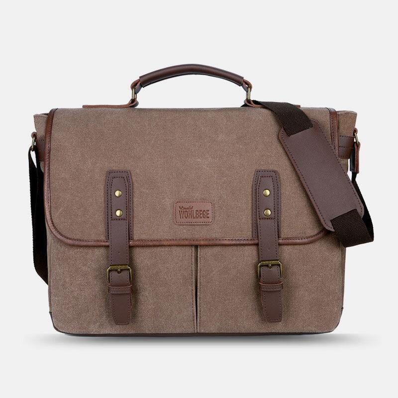 Menn Lerret Multi-Lomme Slitasjebestandig Vintage Business Messenger Bag Laptop Bag Crossbody Bag Håndveske