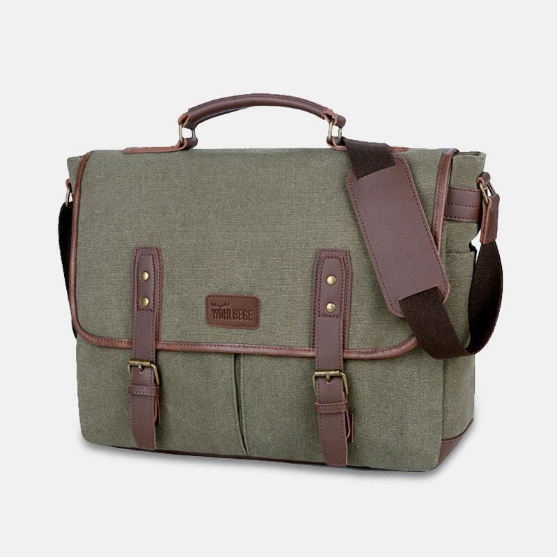 Menn Lerret Multi-Lomme Slitasjebestandig Vintage Business Messenger Bag Laptop Bag Crossbody Bag Håndveske