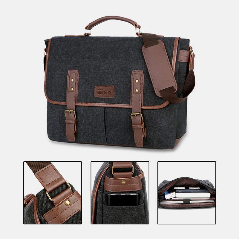 Menn Lerret Multi-Lomme Slitasjebestandig Vintage Business Messenger Bag Laptop Bag Crossbody Bag Håndveske