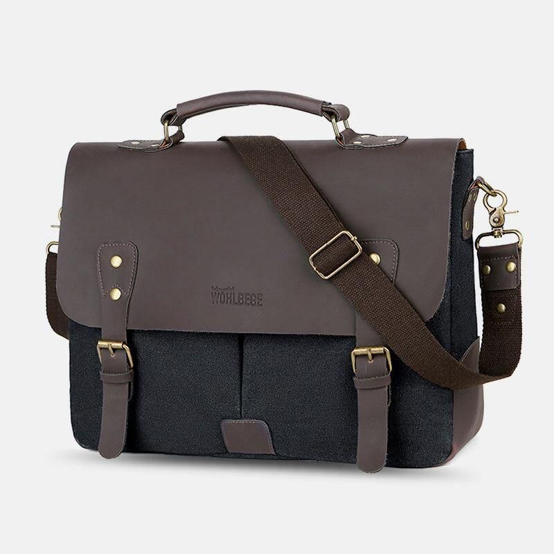Menn Lerret Stor Kapasitet Deksel Glidelås Vintage Business Messenger Bag Laptop Bag Crossbody Bag Håndveske